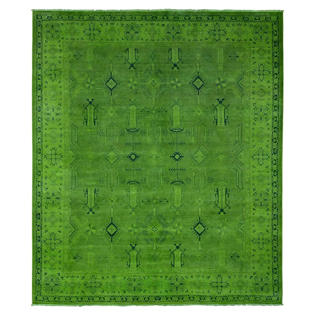 Rug 8'x9'6" Green Overdyed Kazak Geometric Pattern Hand Knotted 100% Wool: Rug 8'x9'6" Green Overdyed Kazak Geometric Pattern Hand Knotted 100% Wool This listing features Rug 8'x9'6" Green Overdyed Kazak Geometric Pattern Hand Knotted 100% Wool. Item specifics are provided
