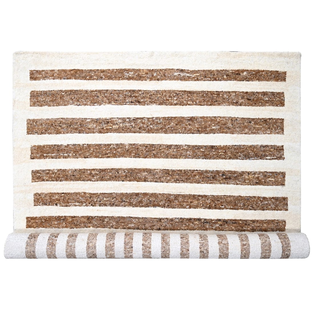 Rug 12'2"x14'10" Brown Wool Minimalist Stripe Hand Knotted Oversized (1 of 11)