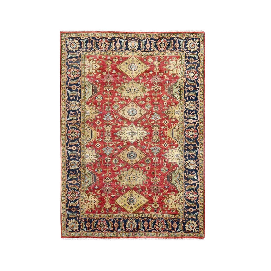 Rug 6'x8'9" Red and Black Pure Wool Hand Knotted Karajeh Design Oriental (1 of 8)