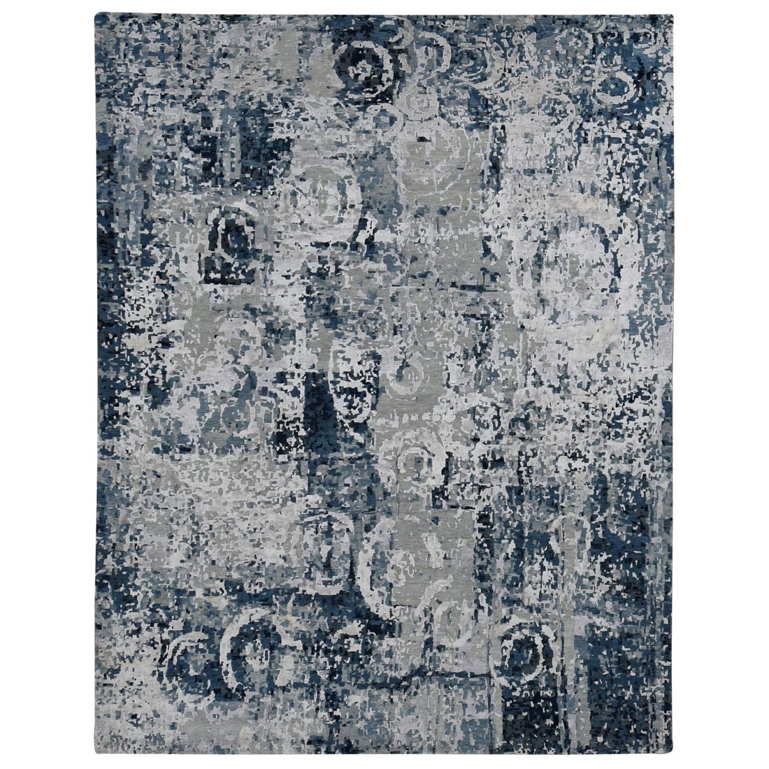 Rug 9'3"x12' Gray Hand Knotted Erased Circles Design Wool and Silk: Rug 9'3"x12' Gray Hand Knotted Erased Circles Design Wool and Silk This listing features Rug 9'3"x12' Gray Hand Knotted Erased Circles Design Wool and Silk. Item specifics are provided below. Item Spe