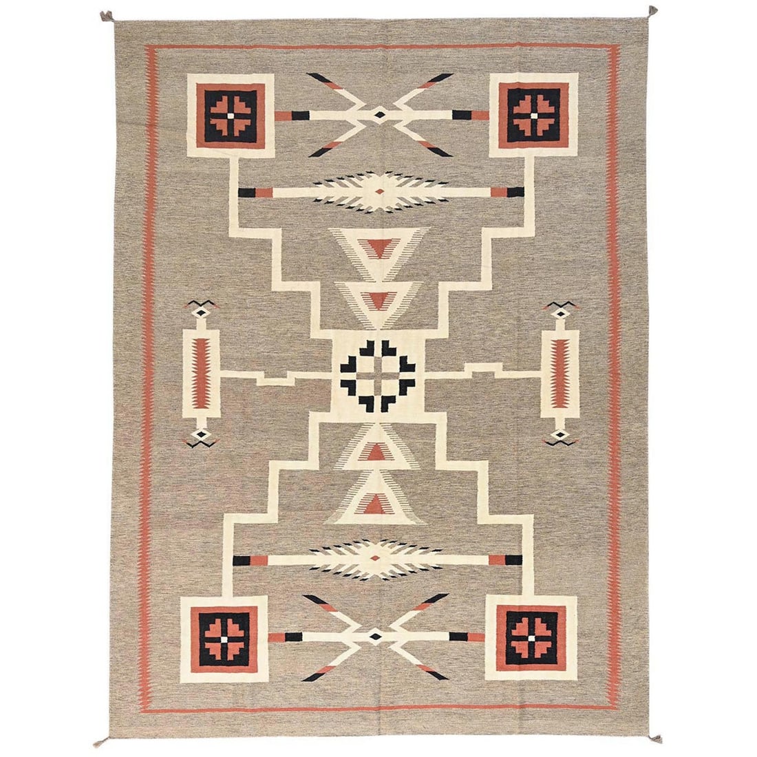 Weave 10'2"x13'10" Brown Hand Woven Wool Rug American Geometric Design Flat (1 of 6)