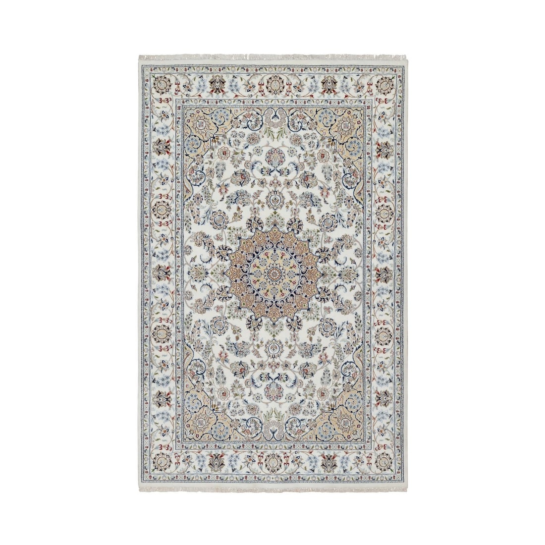 Hand Knotted Nain Wool and Silk Rug - 5'10"x9'2" Pearl White - 250 KPSI: Hand Knotted Nain Wool and Silk Rug - 5'10"x9'2" Pearl White - 250 KPSI This listing features Hand Knotted Nain Wool and Silk Rug - 5'10"x9'2" Pearl White - 250 KPSI. Item specifics are provided below