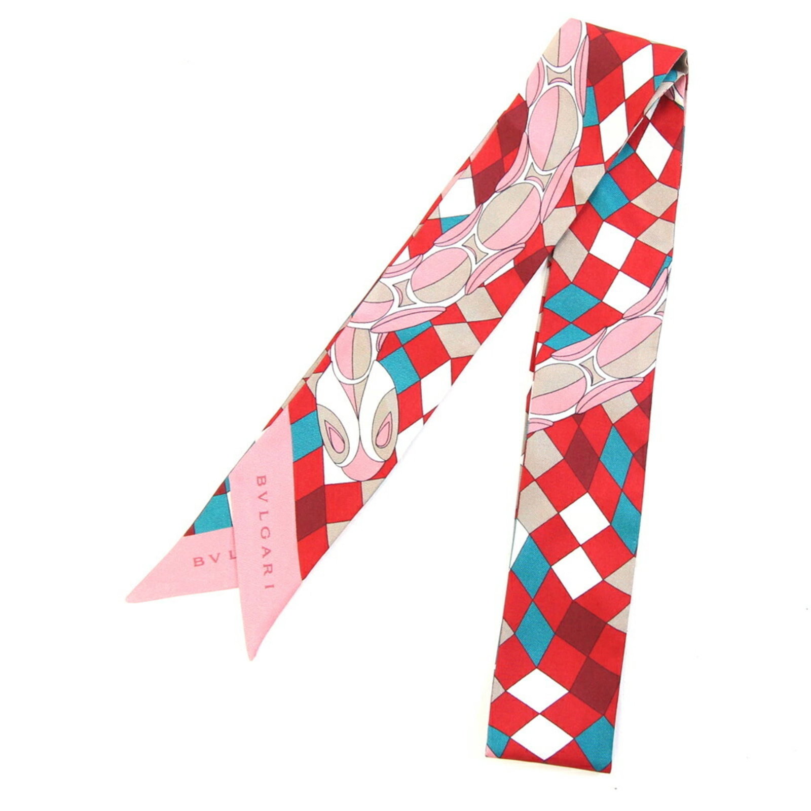 Women's BVLGARI Serpenti Scarf Muffler 245169 Red Pink 100% Silk Ribbon Bag Charm (1 of 4)