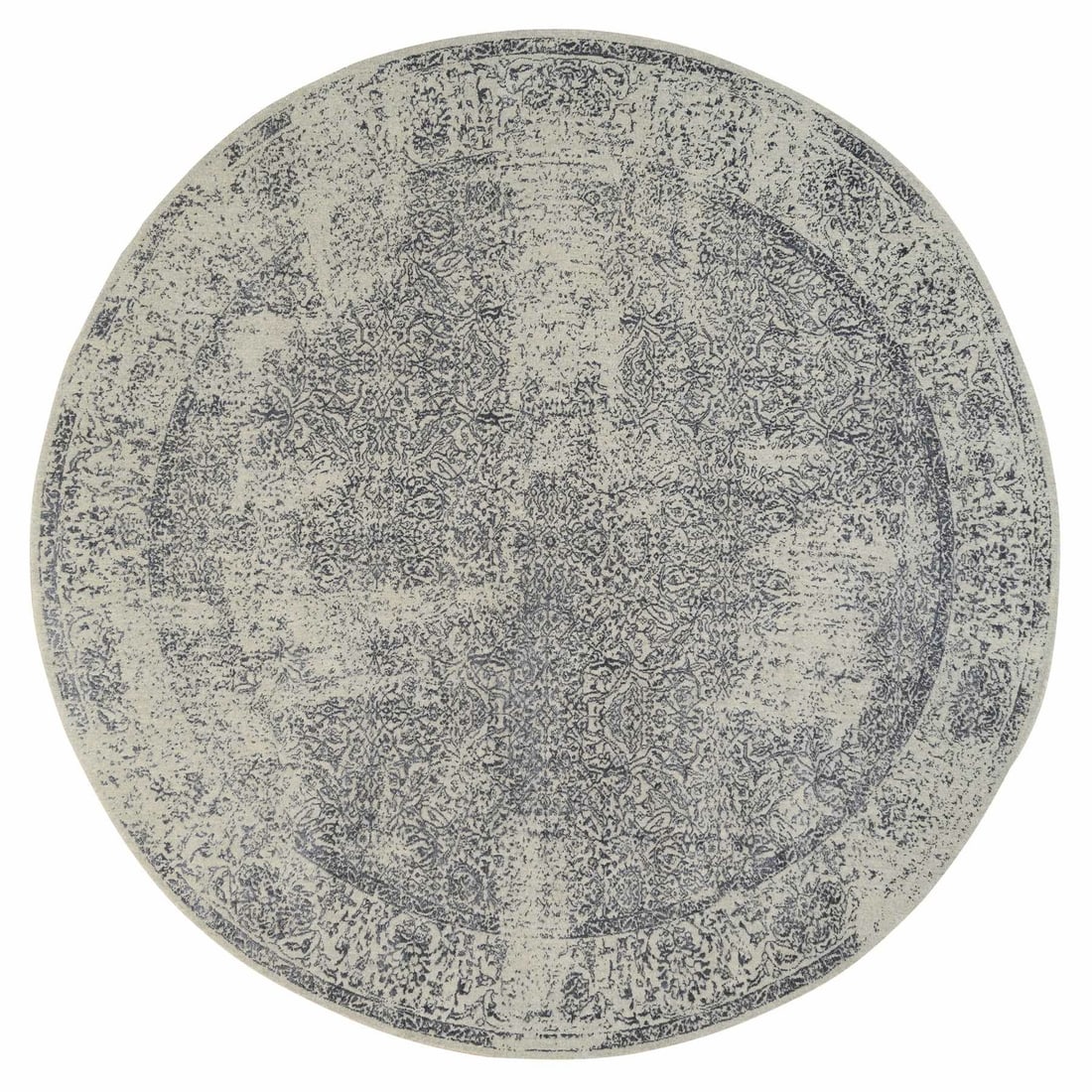 Rug 10'x10' Gray Fine Jacquard Wool and Silk Hand Loomed Round (1 of 12)