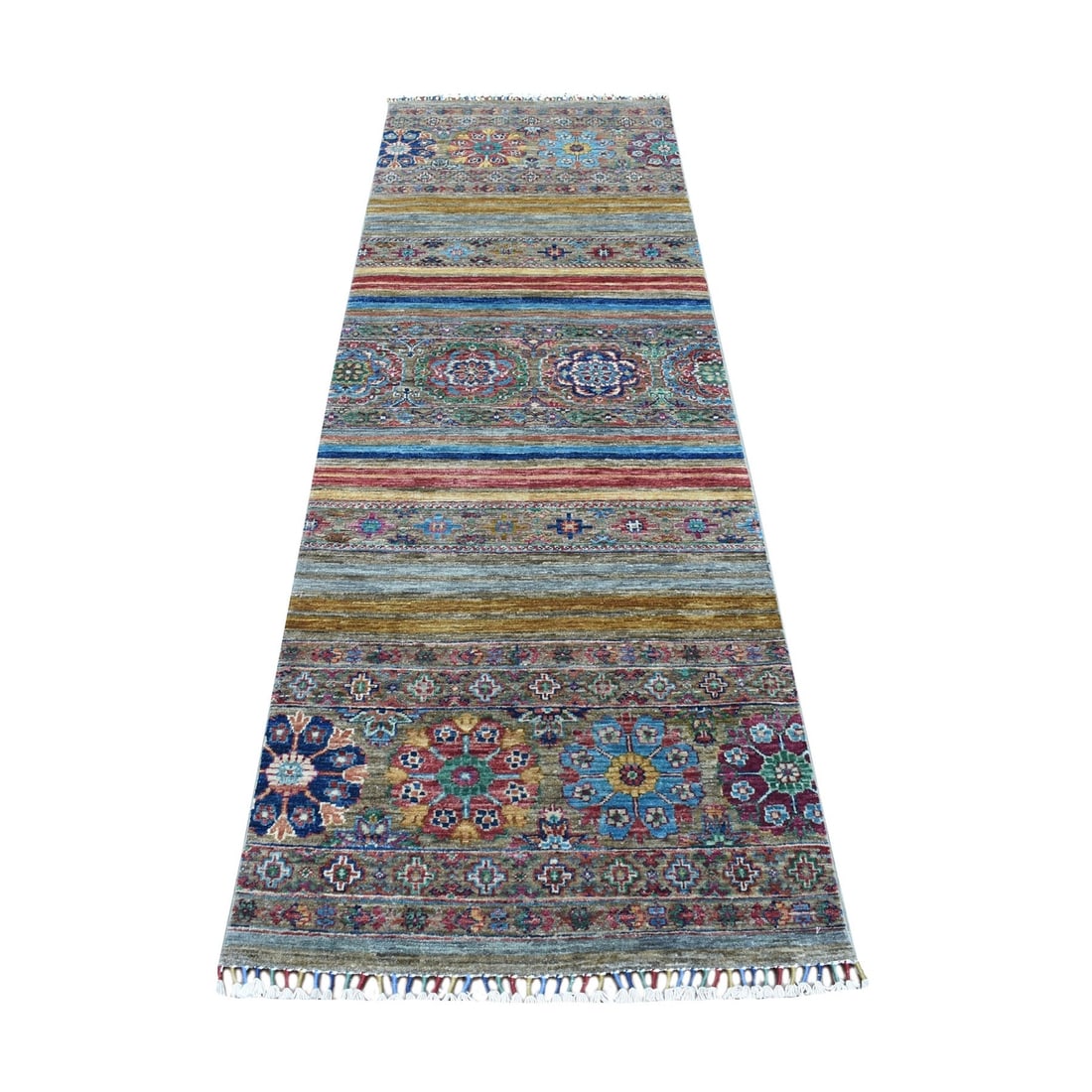 Rug 2'7"x8' Gray Super Kazak Khorjin Design Hand Knotted Wool Runner: Rug 2'7"x8' Gray Super Kazak Khorjin Design Hand Knotted Wool Runner This listing features Rug 2'7"x8' Gray Super Kazak Khorjin Design Hand Knotted Wool Runner. Item specifics are provided below. Item
