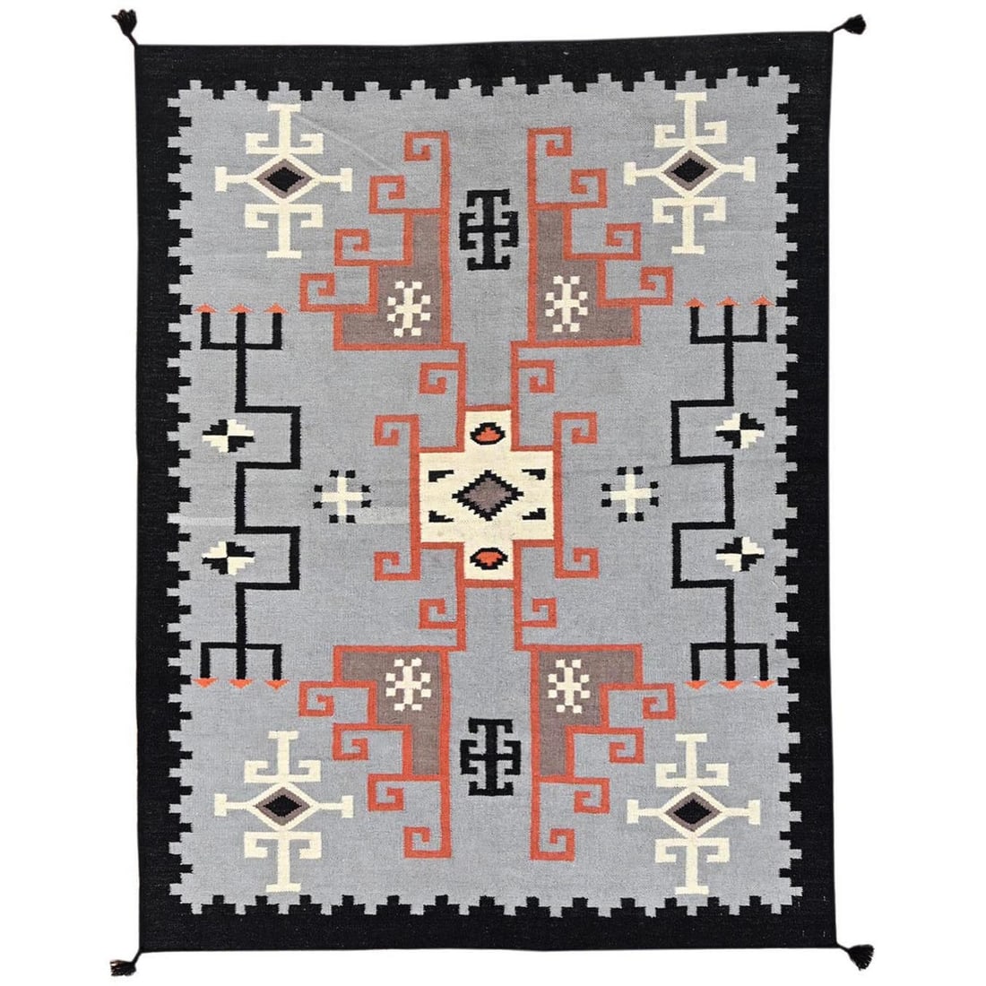 Wool 5'3"x7' Gray American Geometric Design Rug Flat Weave Hand Woven (1 of 6)