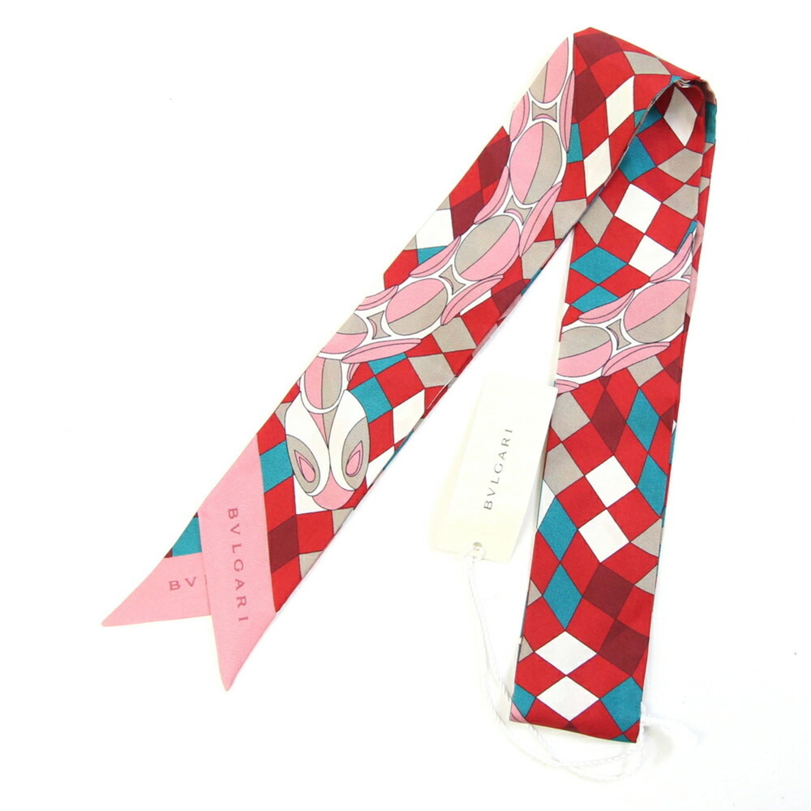 Women's BVLGARI Serpenti Scarf Muffler 245169 Red Pink 100% Silk Ribbon Bag Charm (1 of 4)