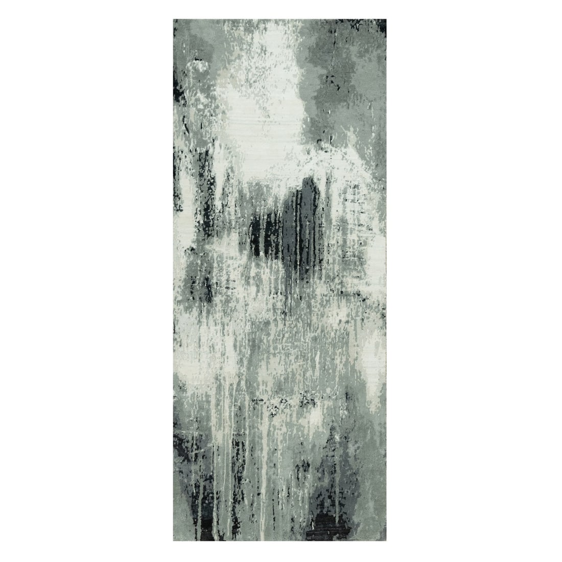 Rug 4'x10' Shadow Black Hand Knotted Abstract Wool and Silk Wide Runner (1 of 8)