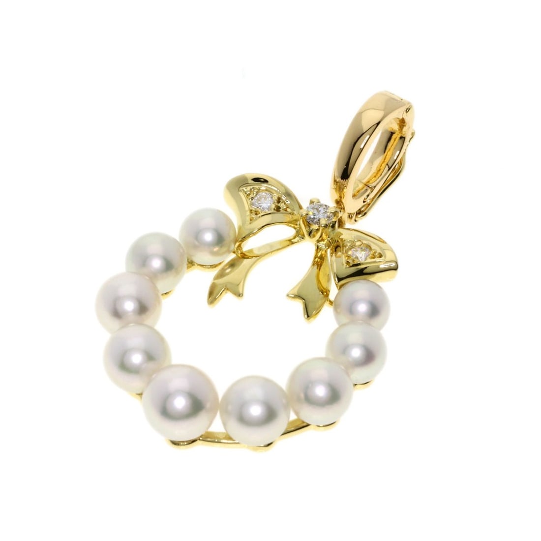 Gold MIKIMOTO Ribbon Pearl Diamond Pendant top K18 Yellow (1 of 5)