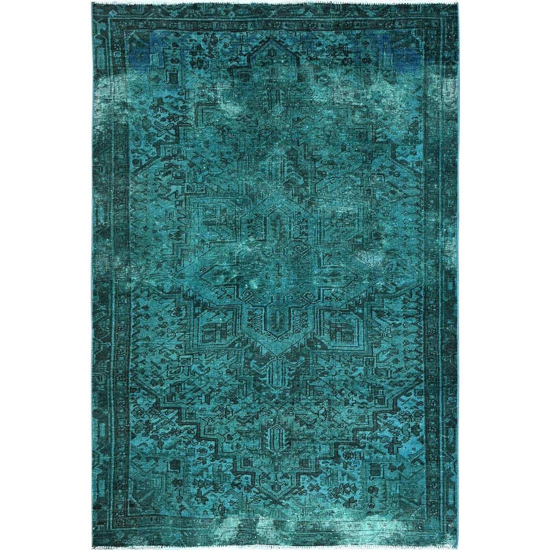Rug 5'5"x8'3" Teal Overdyed Vintage Zoroastrian Heris Hand Knotted Wool (1 of 7)