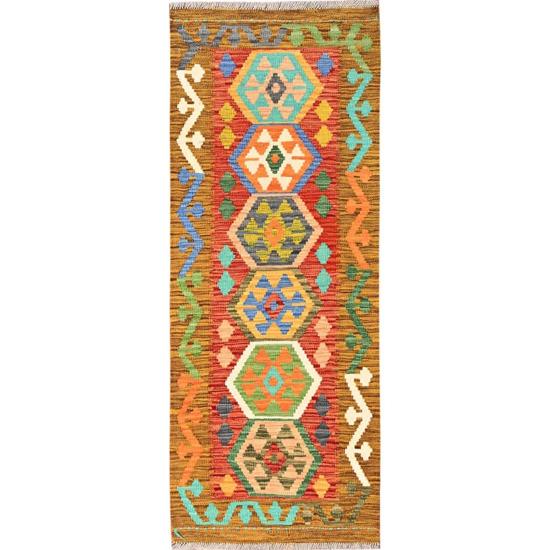 Runner 1'10"x5' Colorful 100% Wool Afghan Kilim Rug Flat Weave Hand Woven (1 of 6)