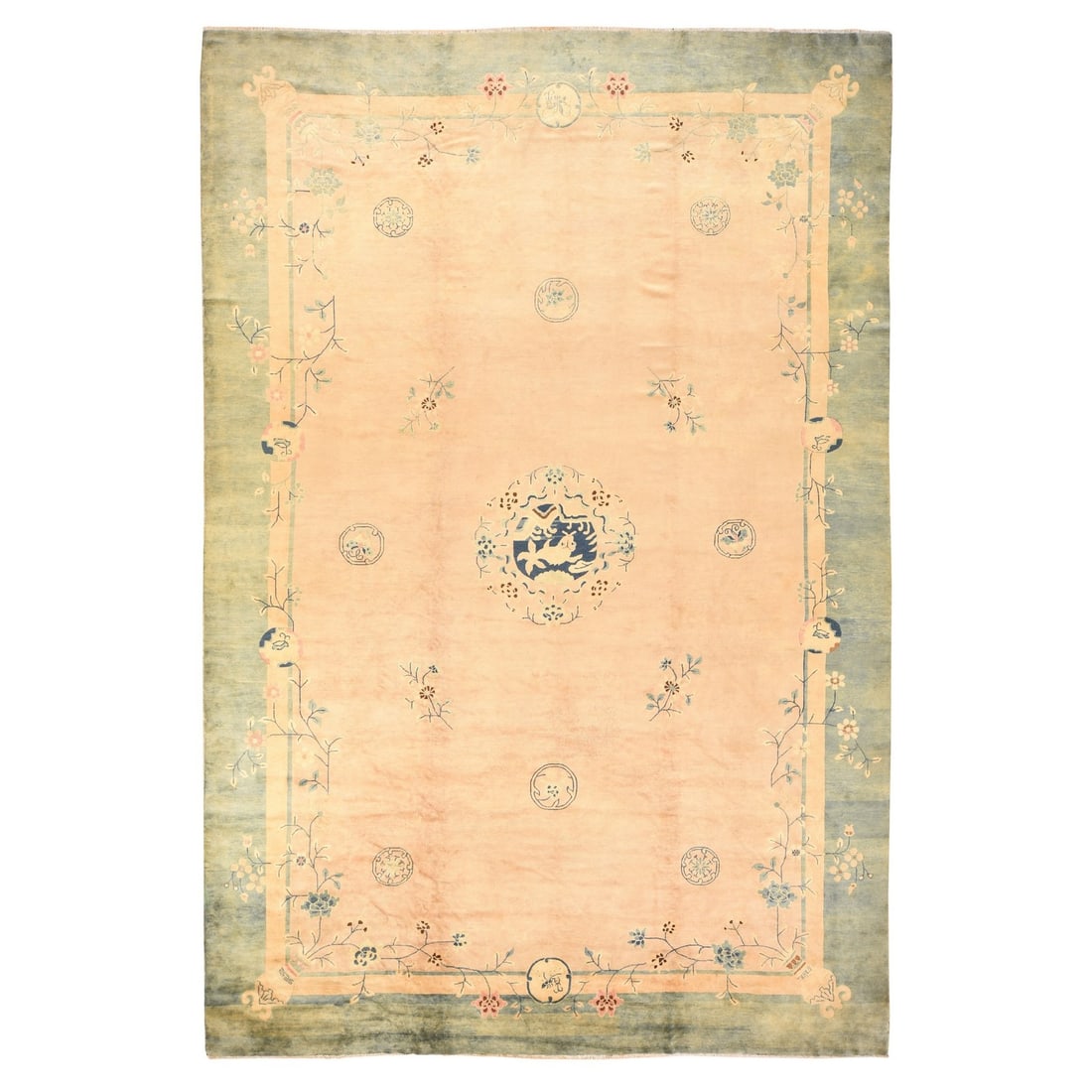 Wool 10'8"x15'8" Peach Pink Hand Knotted Rug Antique Chinese Peking Clean: Wool 10'8"x15'8" Peach Pink Hand Knotted Rug Antique Chinese Peking Clean This listing features Wool 10'8"x15'8" Peach Pink Hand Knotted Rug Antique Chinese Peking Clean. Item specifics are provided