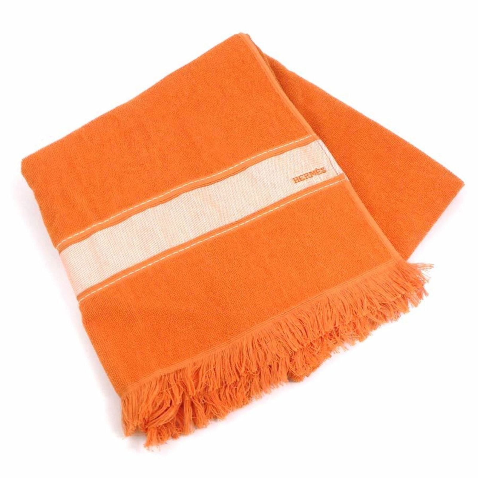 e61078g Hermes Herms Blanket SHIBUYA TYU HONTEN 2006 Cotton/ Rayon Orange Unisex (1 of 5)