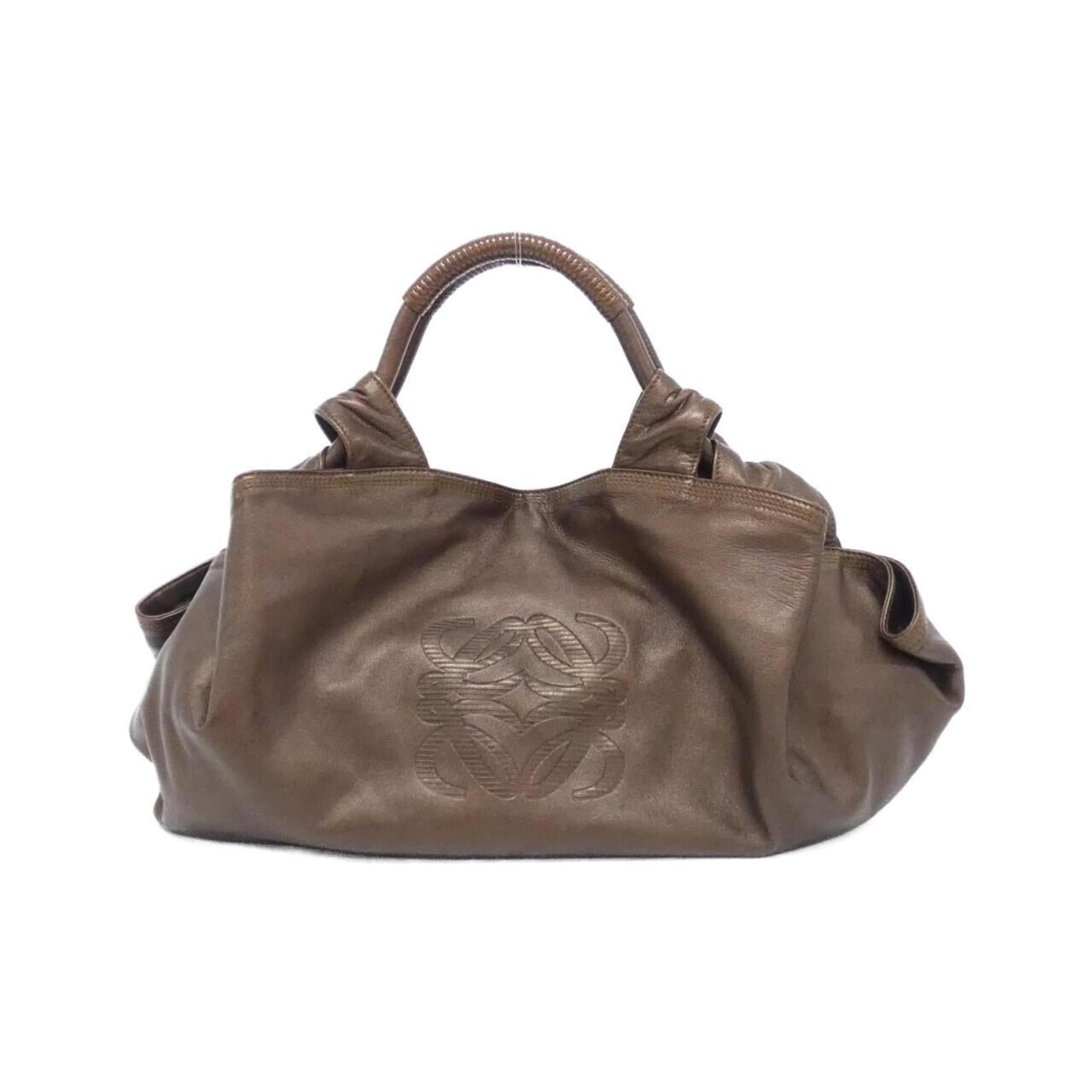 Leather Loewe Handbag: Leather Loewe Handbag This listing features Leather Loewe Handbag. Item specifics are provided below. Item Specifics: Brand: Loewe Type: Handbag Material: Leather Color: Bronze, Metallic Bronze