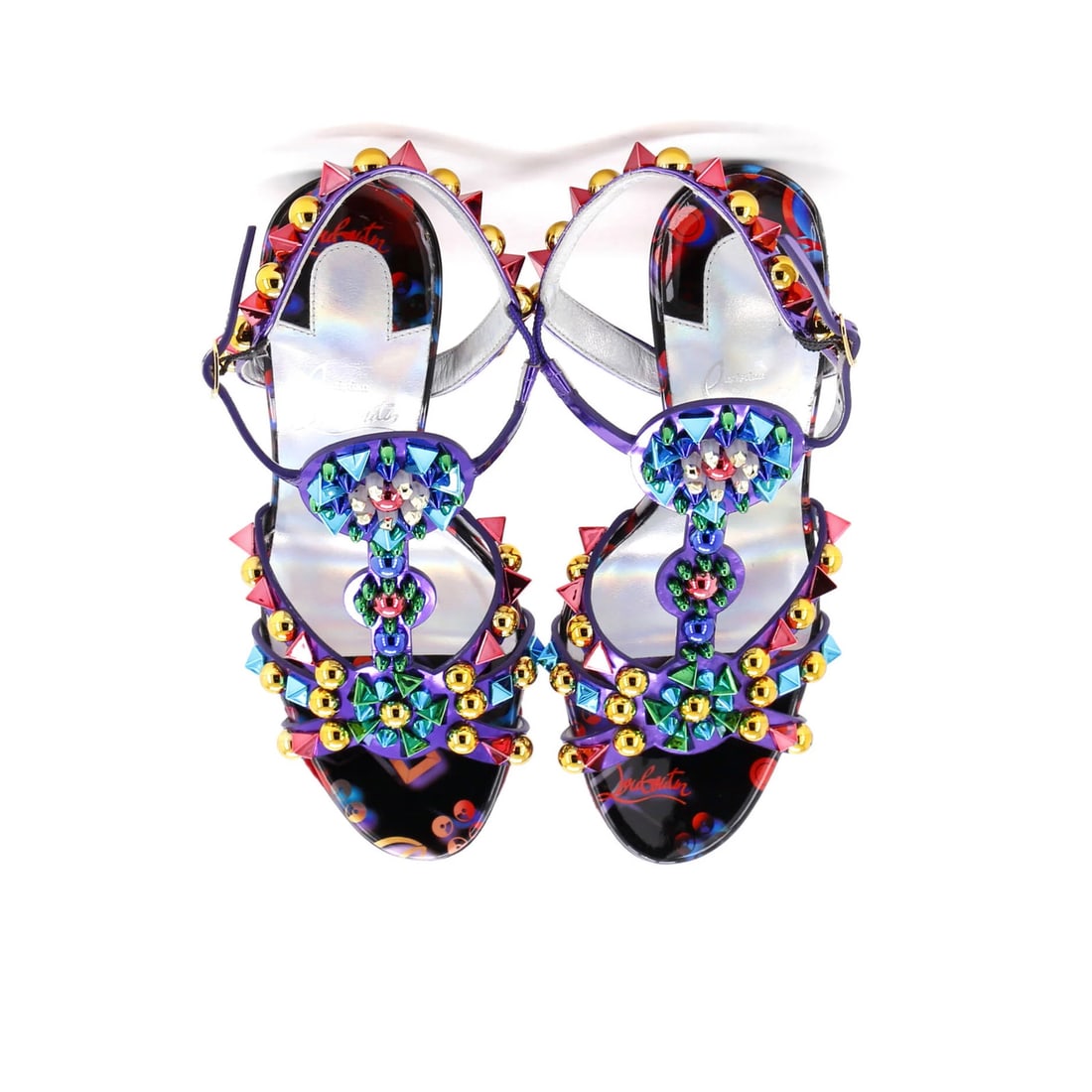 100 Christian Louboutin Women's Goldora Heeled Sandals Studded Patent - 2