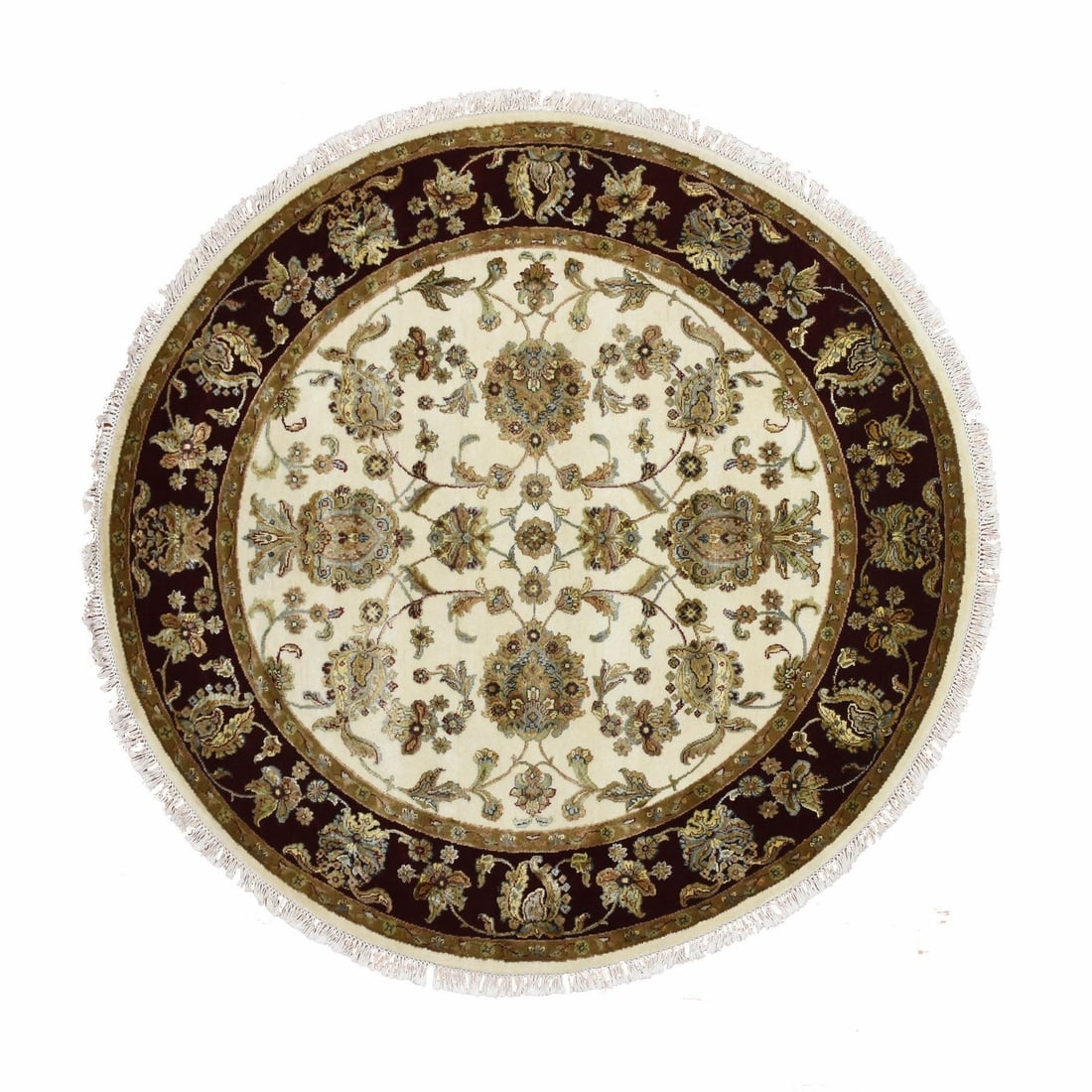 Rug 6'1"x6'1" Ivory Wool and Silk Hand Knotted Rajasthan Round (1 of 7)