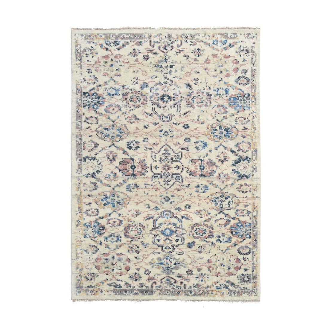 Rug 5'10"x8'10" Ivory Wool Pile Natural Dyes Hand Knotted Oushak Oriental (1 of 8)