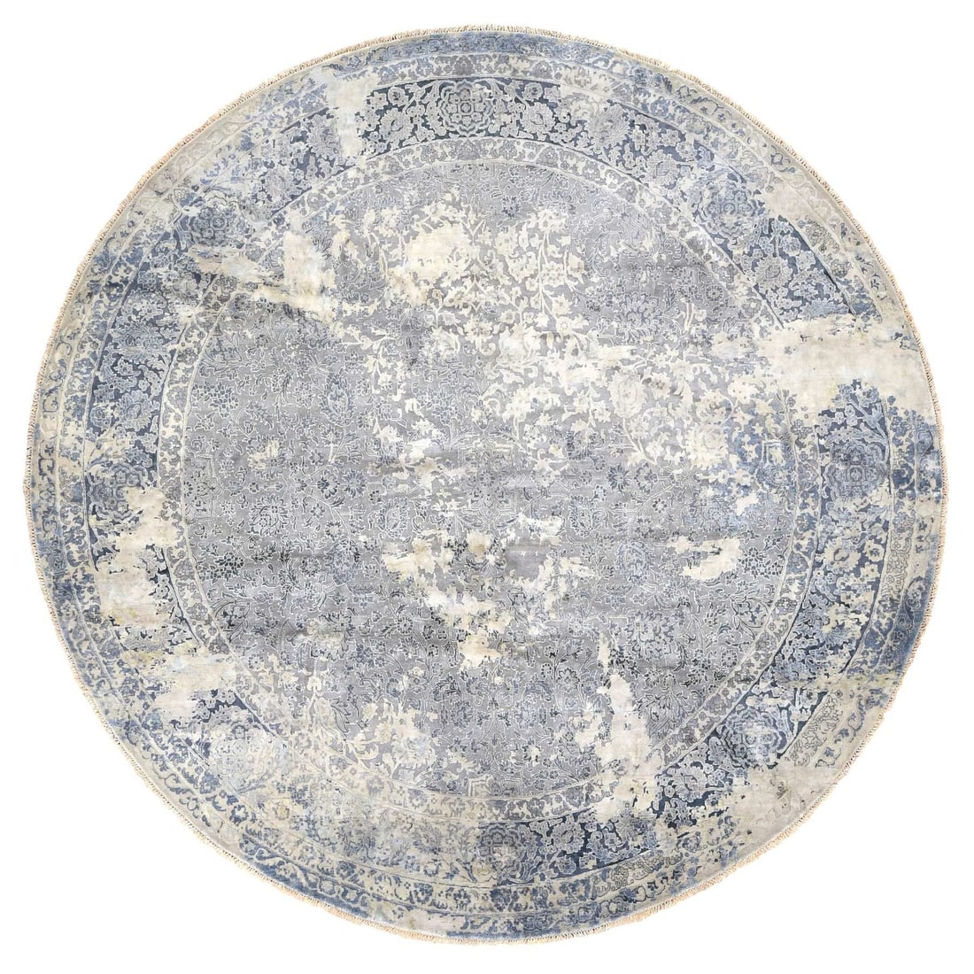 Rug 11'10"x11'10" Gray Broken Kishoon Design Silk Hand Knotted Round: Rug 11'10"x11'10" Gray Broken Kishoon Design Silk Hand Knotted Round This listing features Rug 11'10"x11'10" Gray Broken Kishoon Design Silk Hand Knotted Round. Item specifics are provided below. Item