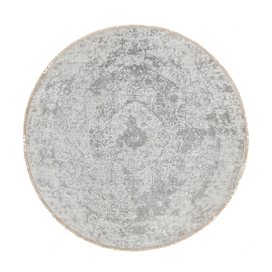 Rug 6'7"x6'7" Gray Hand Knotted Broken Farsian Design Wool and Silk Round (1 of 8)