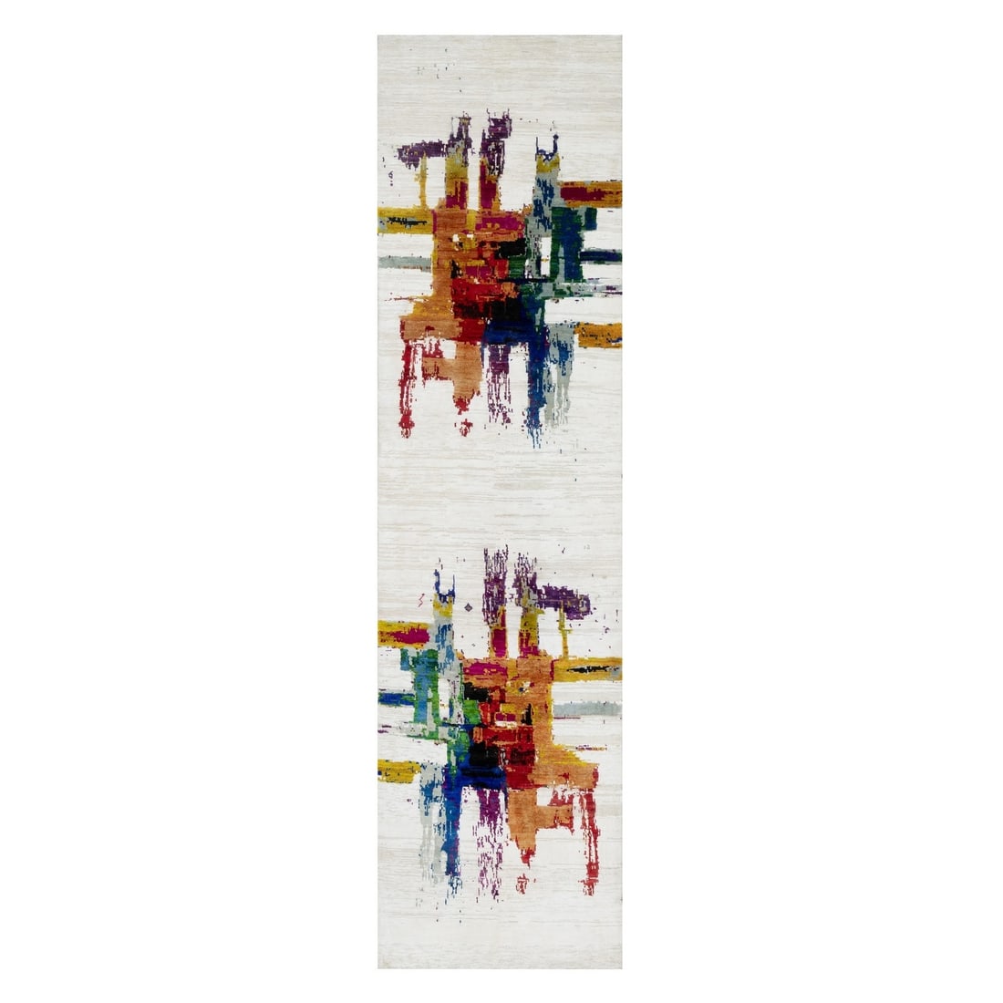 Rug 2'6"x9'10" Ivory Abstract Motifs Wool and Silk Hand Knotted Runner (1 of 8)