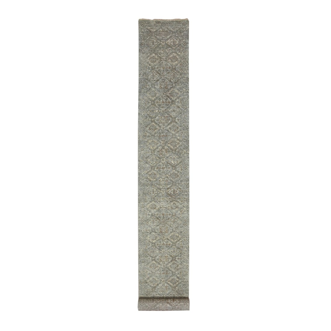 Rug 2'5"x24'10" Gray Erased Broken Garden Design Hand Knotted Wool Runner: Rug 2'5"x24'10" Gray Erased Broken Garden Design Hand Knotted Wool Runner This listing features Rug 2'5"x24'10" Gray Erased Broken Garden Design Hand Knotted Wool Runner. Item specifics are provided b