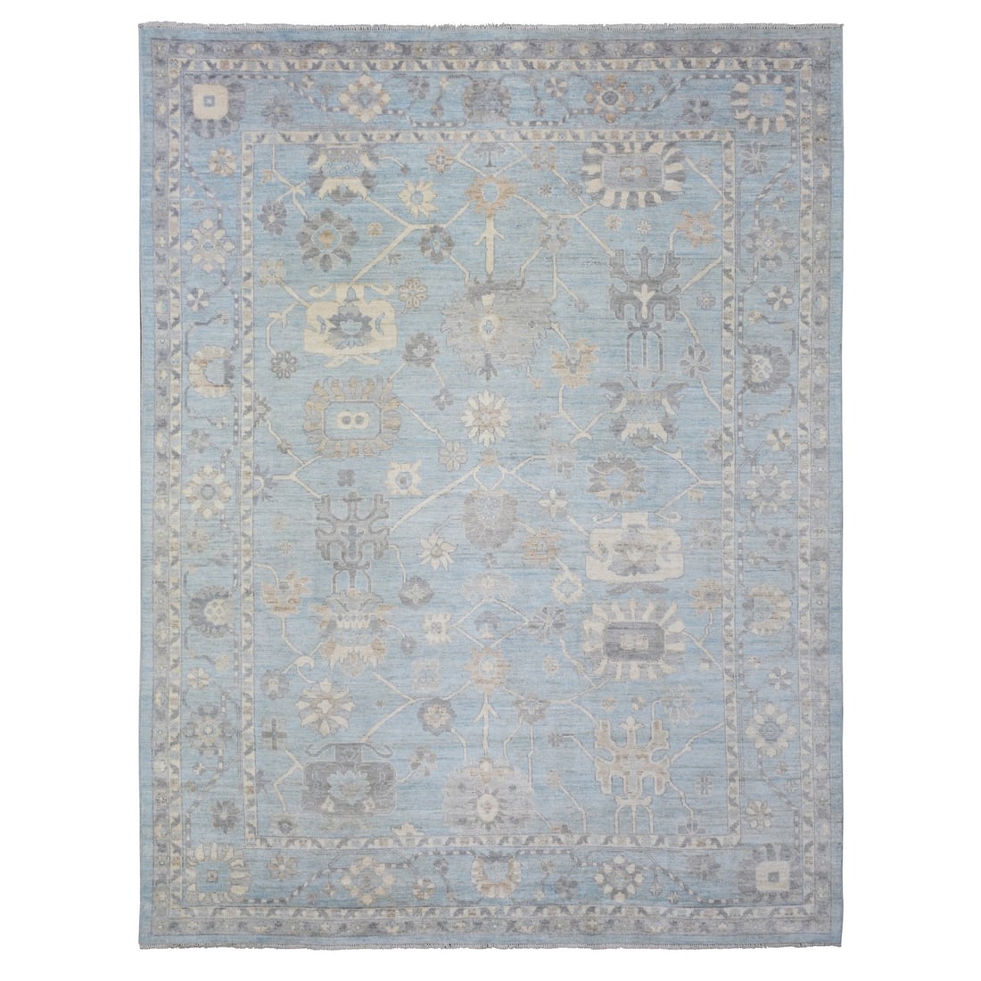 Rug 9'1"x11'10" Blue Wool Hand Knotted Afghan Oushak All Over Design (1 of 12)