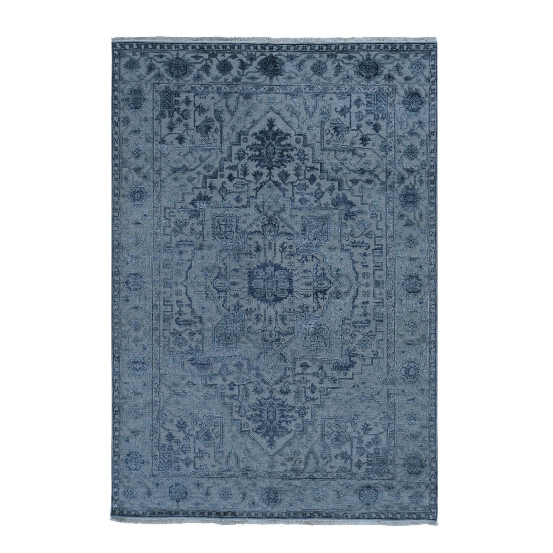 Rug 6'x9'2" Stone Gray Heris Design Wool and Silk Hi-lo Pile Hand Knotted: Rug 6'x9'2" Stone Gray Heris Design Wool and Silk Hi-lo Pile Hand Knotted This listing features Rug 6'x9'2" Stone Gray Heris Design Wool and Silk Hi-lo Pile Hand Knotted. Item specifics are provided