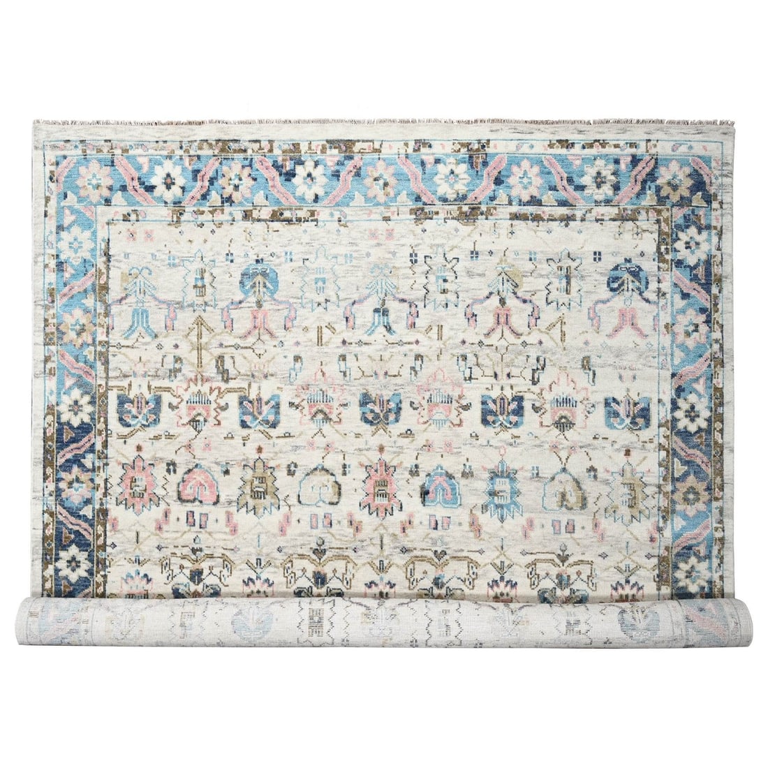 Rug 12'1"x14'10" Ivory & Blue Hand Knotted Mahal Wool Oversize Oriental: Rug 12'1"x14'10" Ivory & Blue Hand Knotted Mahal Wool Oversize Oriental This listing features Rug 12'1"x14'10" Ivory & Blue Hand Knotted Mahal Wool Oversize Oriental. Item specifics are provided below
