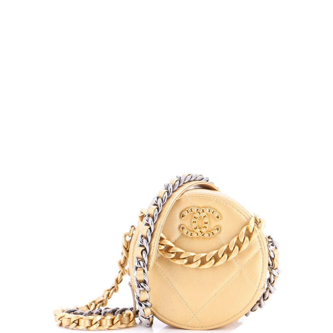 Leather Chanel 19 Round Clutch with Chain Quilted (1 of 7)