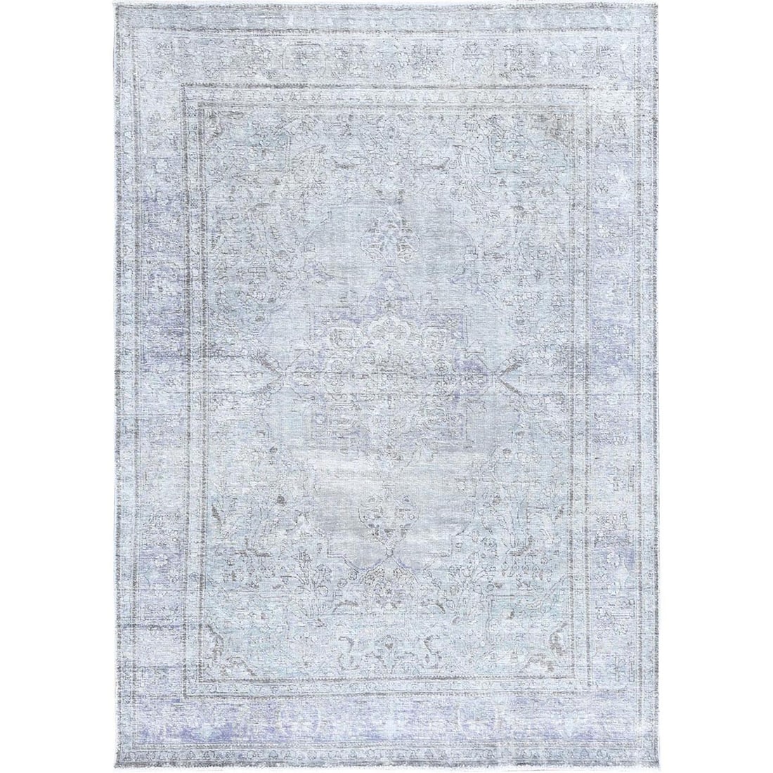 Rug 6'9"x9'10" Blue Gray Hand Knotted Vintage Zoroastrian Tebraz Wool: Rug 6'9"x9'10" Blue Gray Hand Knotted Vintage Zoroastrian Tebraz Wool This listing features Rug 6'9"x9'10" Blue Gray Hand Knotted Vintage Zoroastrian Tebraz Wool. Item specifics are provided below. It