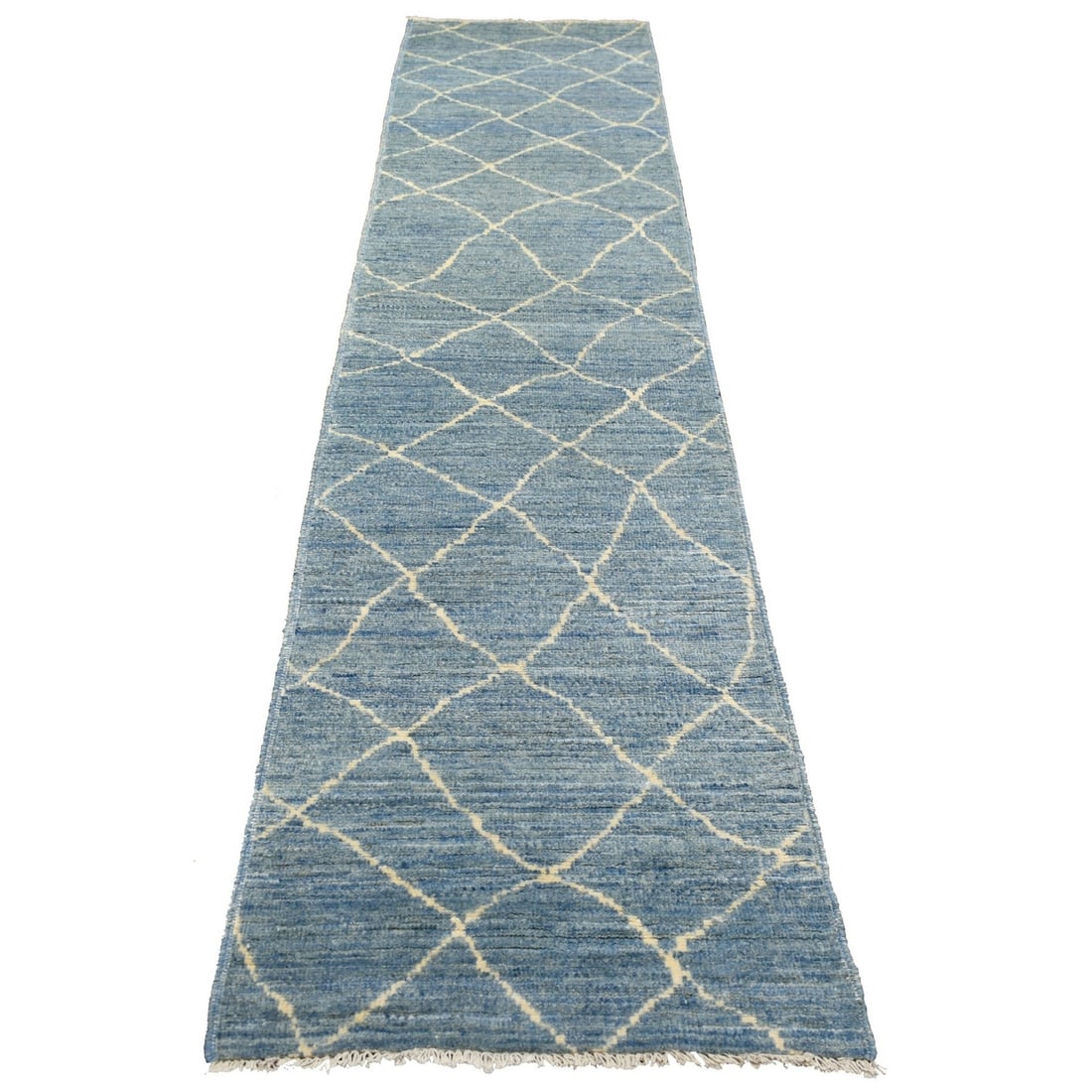 Rug 2'6"x11'2" Denim Blue Hand Knotted Moroccan Berber Pure Wool (1 of 6)