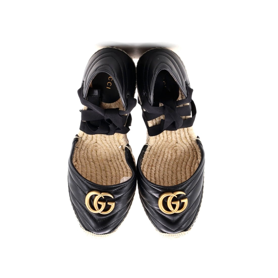Leather Gucci Women's GG Marmont Wedge Espadrilles Matelasse - 2