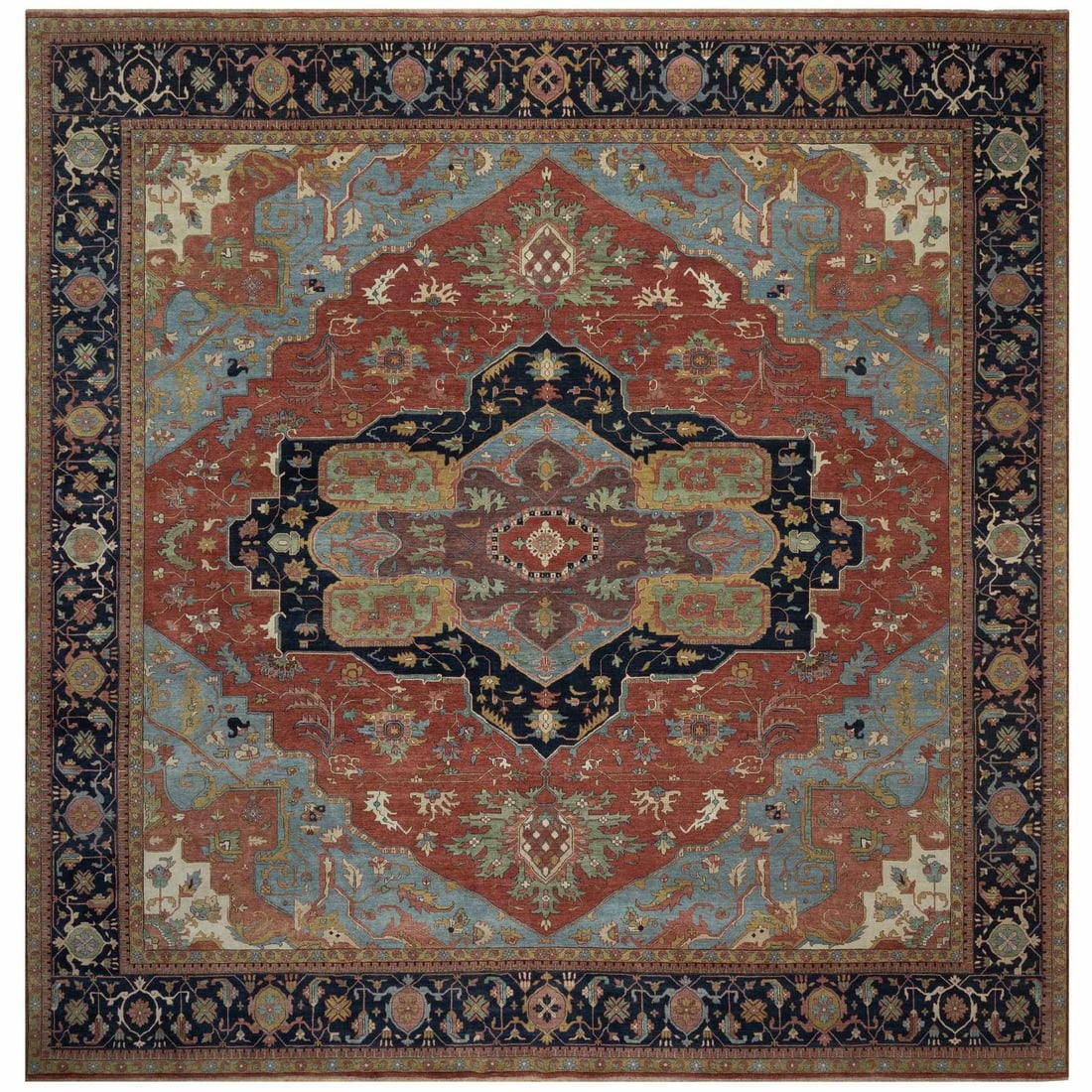 Rug 16'2"x16'2" Red Antiqued Heris Re-Creation Hand Knotted Wool Square: Rug 16'2"x16'2" Red Antiqued Heris Re-Creation Hand Knotted Wool Square This listing features Rug 16'2"x16'2" Red Antiqued Heris Re-Creation Hand Knotted Wool Square. Item specifics are provided below