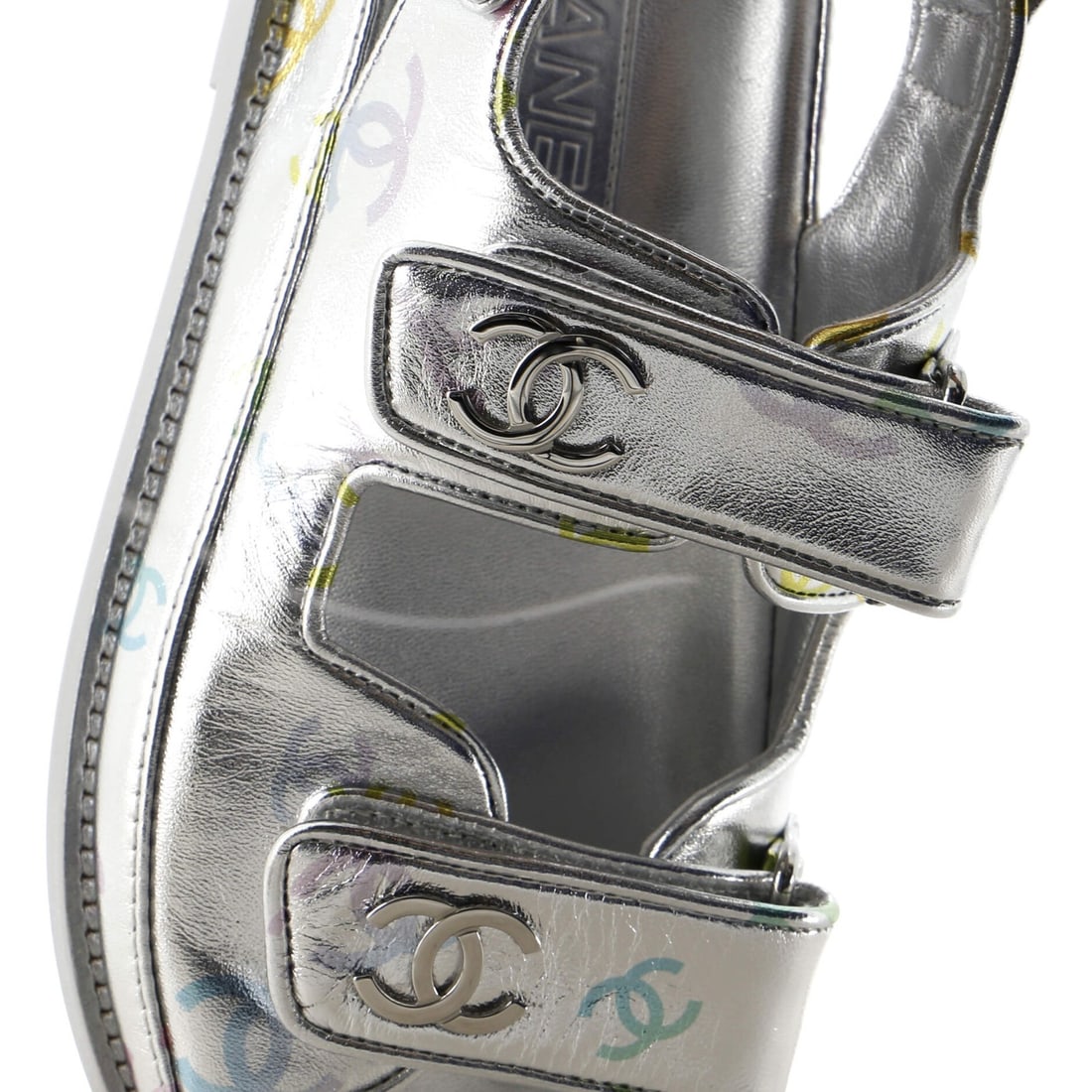 Leather Chanel Women's Dad Sandals Printed Laminated - 5