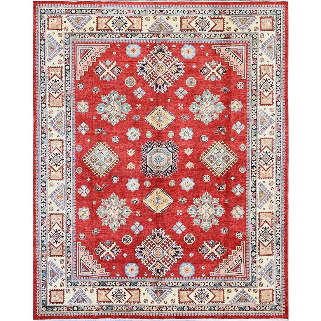 Rug 7'10"x9'9" Red Afghan Special Kazak Geometric Pattern Wool Hand Knotted (1 of 12)
