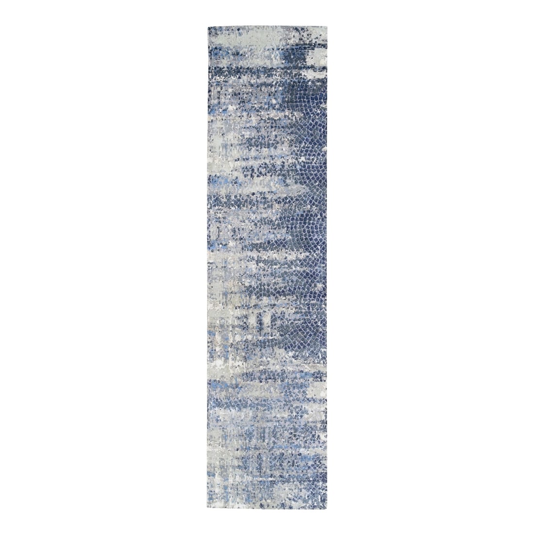 Rug 2'5"x10' Blue Abstract With Mosaic Design Wool And Silk Hand Knotted: Rug 2'5"x10' Blue Abstract With Mosaic Design Wool And Silk Hand Knotted This listing features Rug 2'5"x10' Blue Abstract With Mosaic Design Wool And Silk Hand Knotted. Item specifics are provided bel