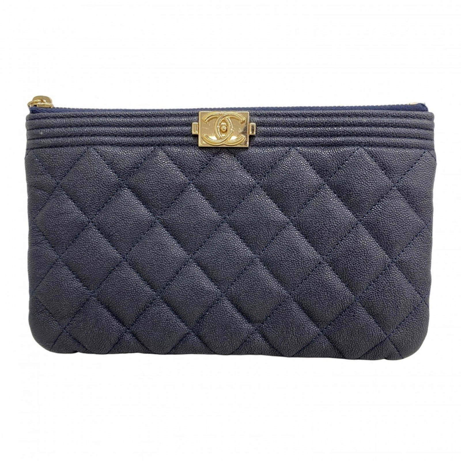 Calfskin Chanel Pouch Grained: Calfskin Chanel Pouch Grained This listing features Calfskin Chanel Pouch Grained. Item specifics are provided below. Item Specifics: Brand: Chanel Type: Pouch Material: Grained Calfskin Color: Navy