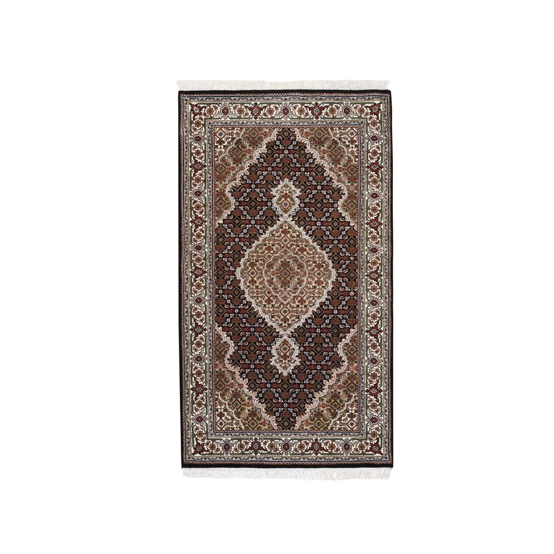 Rug 3'2"x5'6" Black Wool And Silk Fish Design Tebraz Mahi Hand Knotted: Rug 3'2"x5'6" Black Wool And Silk Fish Design Tebraz Mahi Hand Knotted This listing features Rug 3'2"x5'6" Black Wool And Silk Fish Design Tebraz Mahi Hand Knotted. Item specifics are provided below.