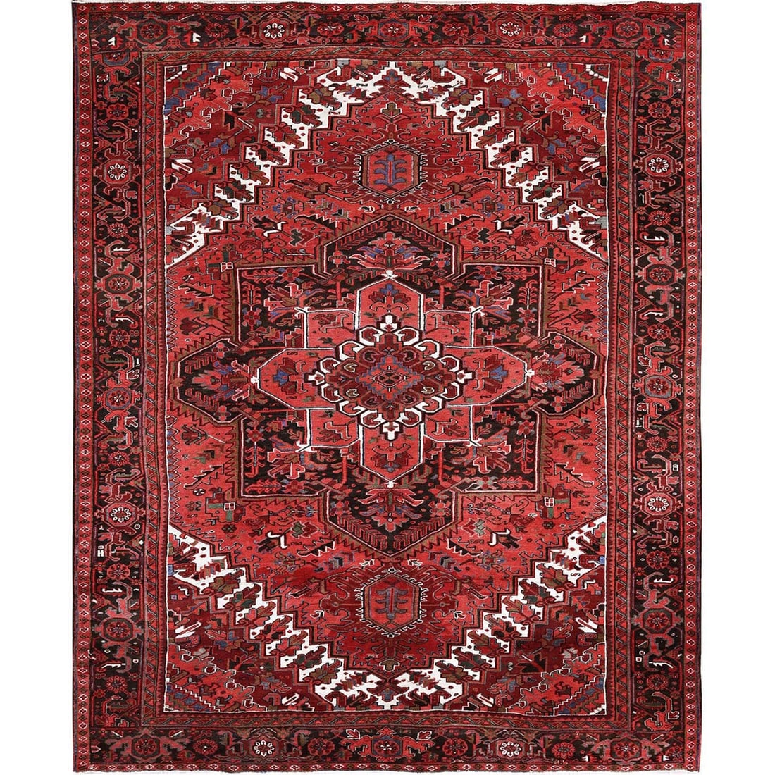 Rug 10'1"x12'7" Red Vintage Zoroastrian Heris Hand Knotted Wool Shaved Low: Rug 10'1"x12'7" Red Vintage Zoroastrian Heris Hand Knotted Wool Shaved Low This listing features Rug 10'1"x12'7" Red Vintage Zoroastrian Heris Hand Knotted Wool Shaved Low. Item specifics are provided