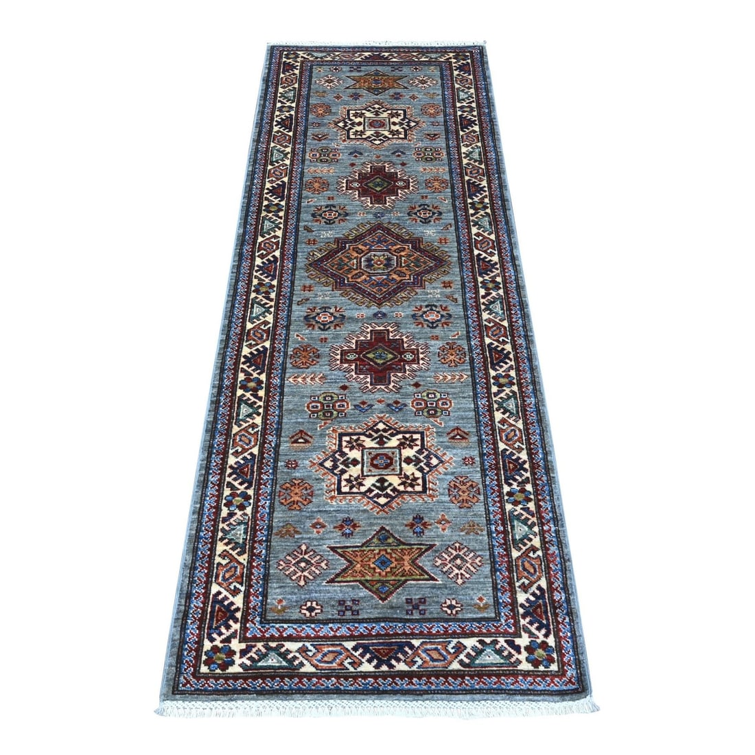 Rug 2'5"x6'10" Gray Hand Knotted Super Kazak Medallions Wool Oriental (1 of 6)