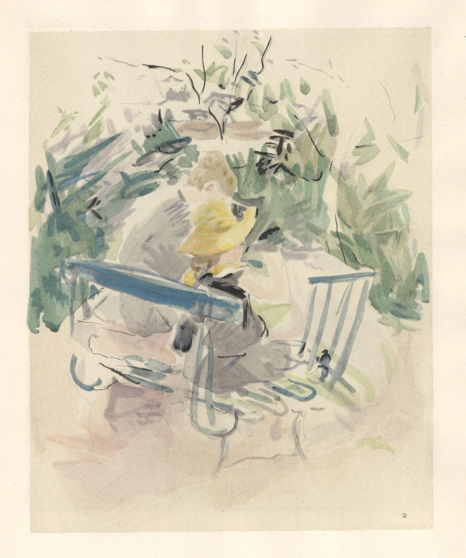 Lithograph - Berthe Morisot - Fillette et sa bonne sur un banc - Berthe Morisot Seize Aquarelles - 5