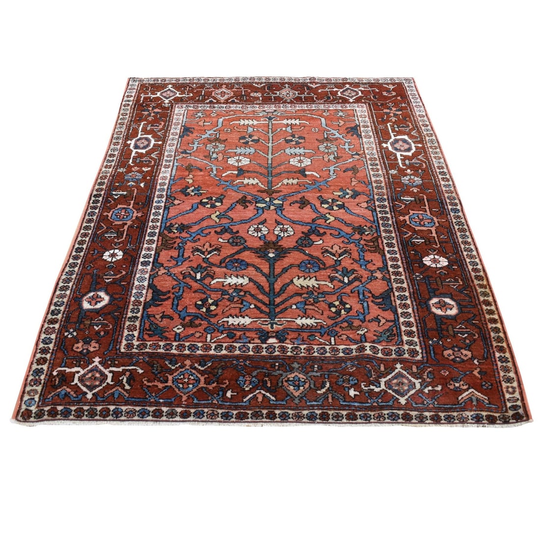 Rug 4'9"x6'1" Red Antique Zoroastrian Heris Hand Knotted Pure Wool Clean: Rug 4'9"x6'1" Red Antique Zoroastrian Heris Hand Knotted Pure Wool Clean This listing features Rug 4'9"x6'1" Red Antique Zoroastrian Heris Hand Knotted Pure Wool Clean. Item specifics are provided