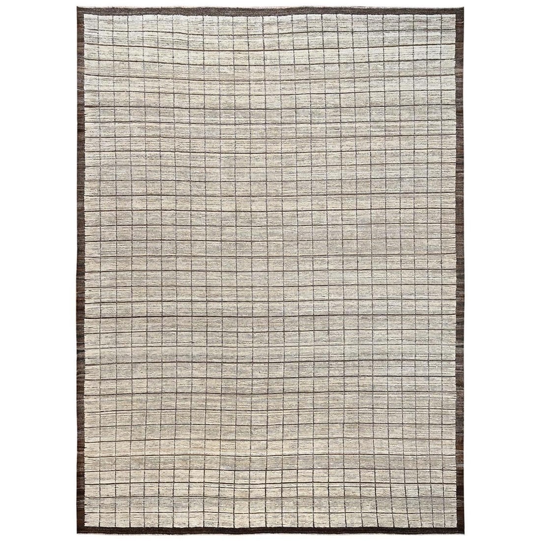 Wool 13'3"x19'7" Ivory Moroccan Weave Grid Design XL Rug Hand Knotted Pure (1 of 12)