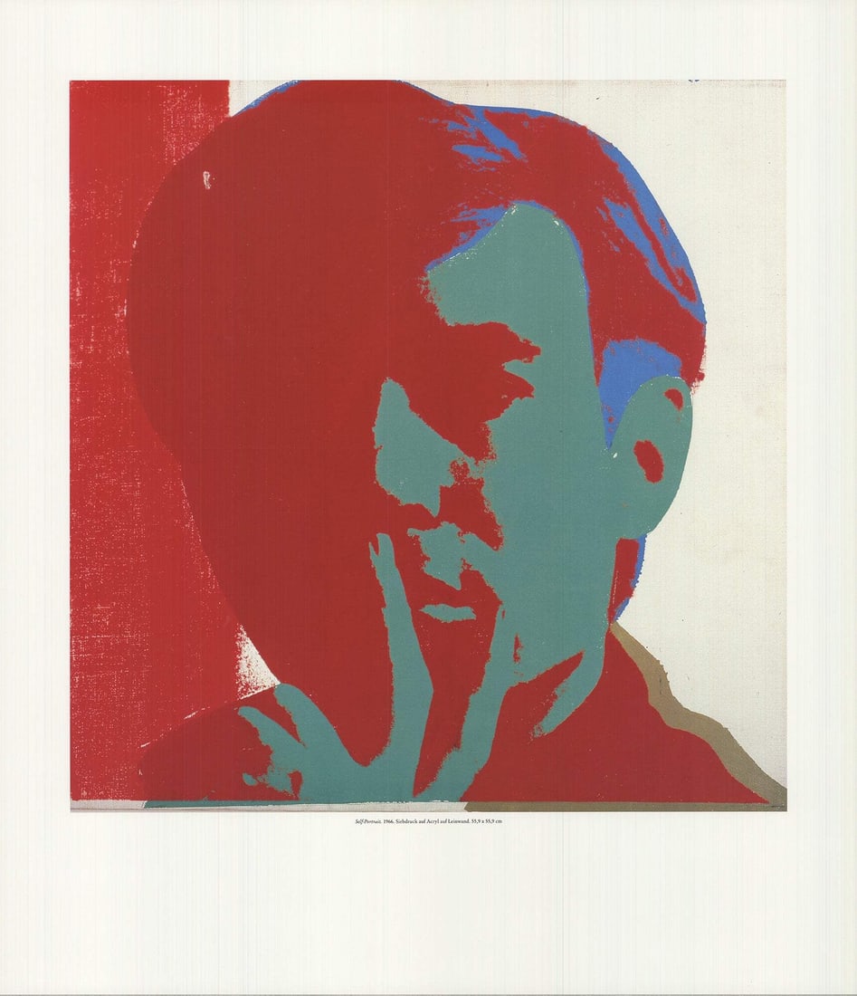 Portrait ANDY WARHOL Self-Portrait 22" x 19" Poster 1990 Pop Art Red Blue Head (1 of 4)