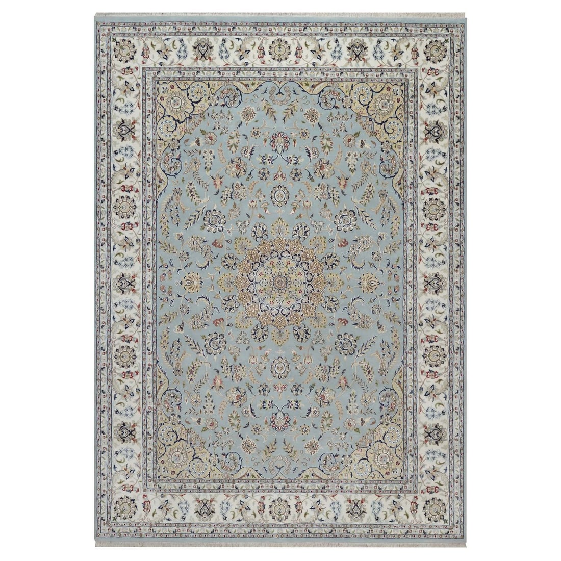 Rug 8'10"x12'6" Beau Blue Nain 250 KPSI Wool & Silk Hand Knotted Oriental: Rug 8'10"x12'6" Beau Blue Nain 250 KPSI Wool & Silk Hand Knotted Oriental This listing features Rug 8'10"x12'6" Beau Blue Nain 250 KPSI Wool & Silk Hand Knotted Oriental. Item specifics are provided b