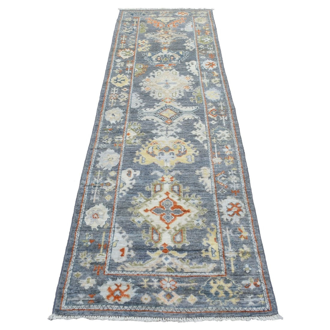 Rug 2'9"x9'9" Dark Gray Angora Oushak Wool Hand Knotted Runner Oriental (1 of 6)