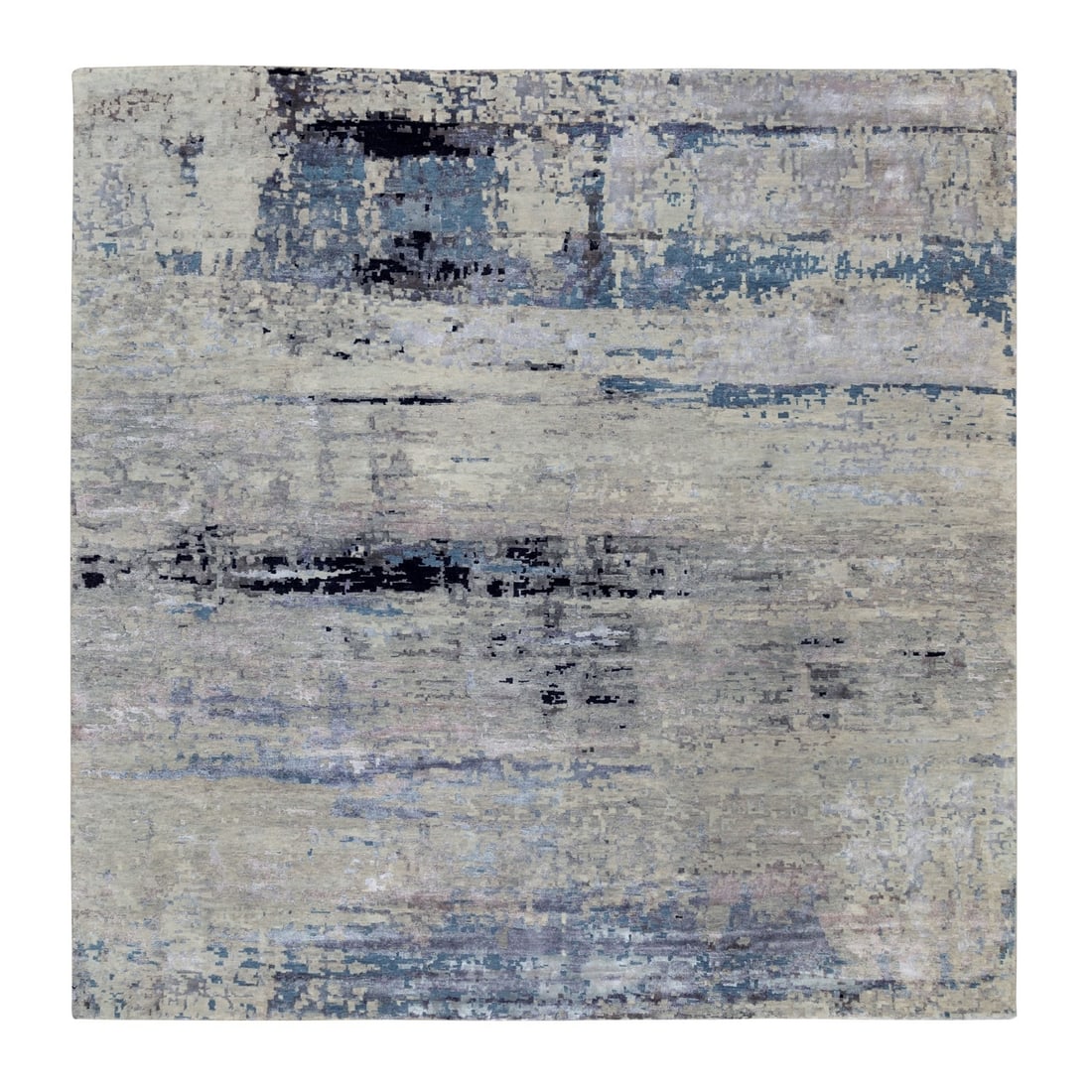 Rug 10'x10' Abstract Design Silver-Blue Hand Knotted Wool-Silk (1 of 12)