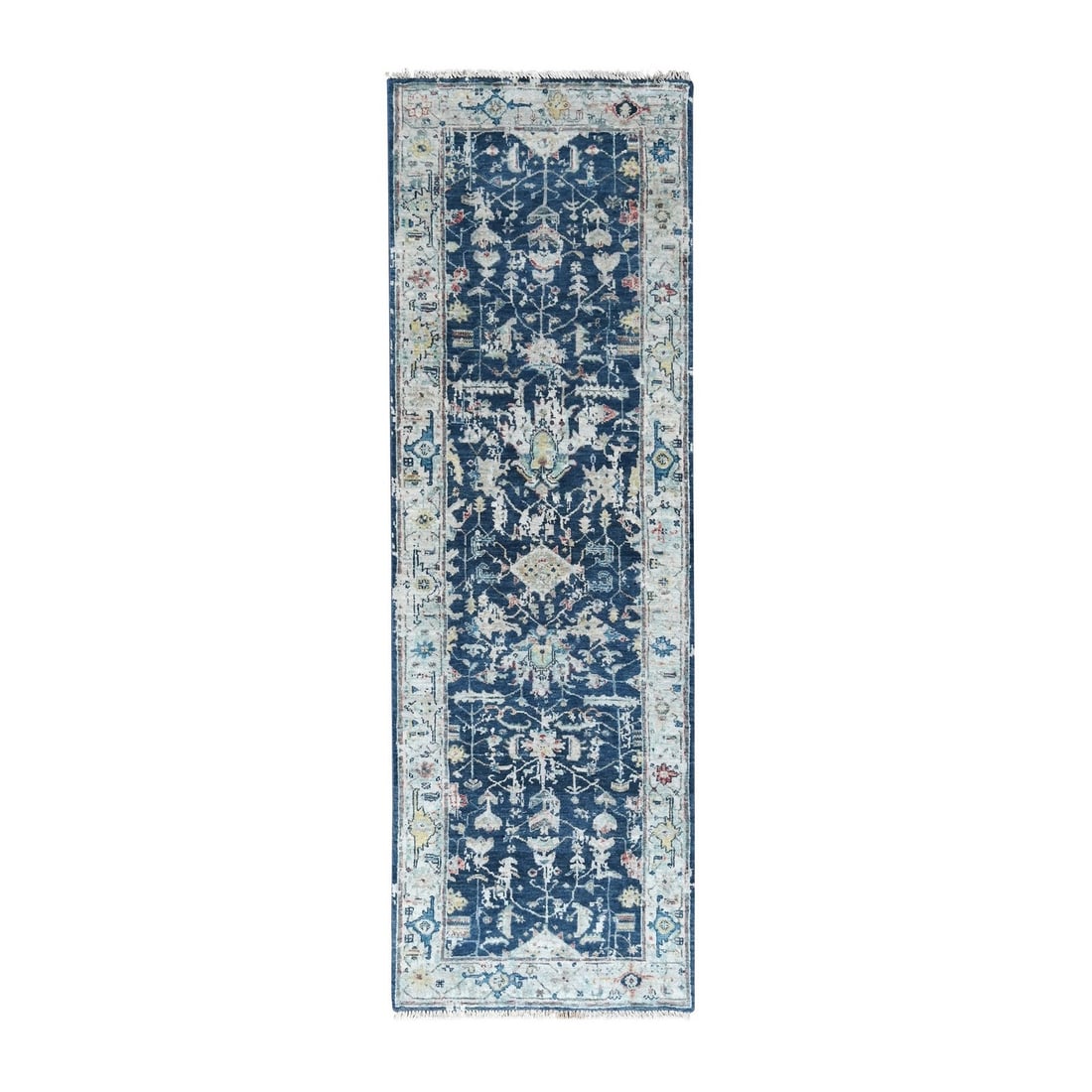 Rug 2'8"x8' Blue Erased Heriz All Over Design Hand Knotted Wool Runner: Rug 2'8"x8' Blue Erased Heriz All Over Design Hand Knotted Wool Runner This listing features Rug 2'8"x8' Blue Erased Heriz All Over Design Hand Knotted Wool Runner. Item specifics are provided below.
