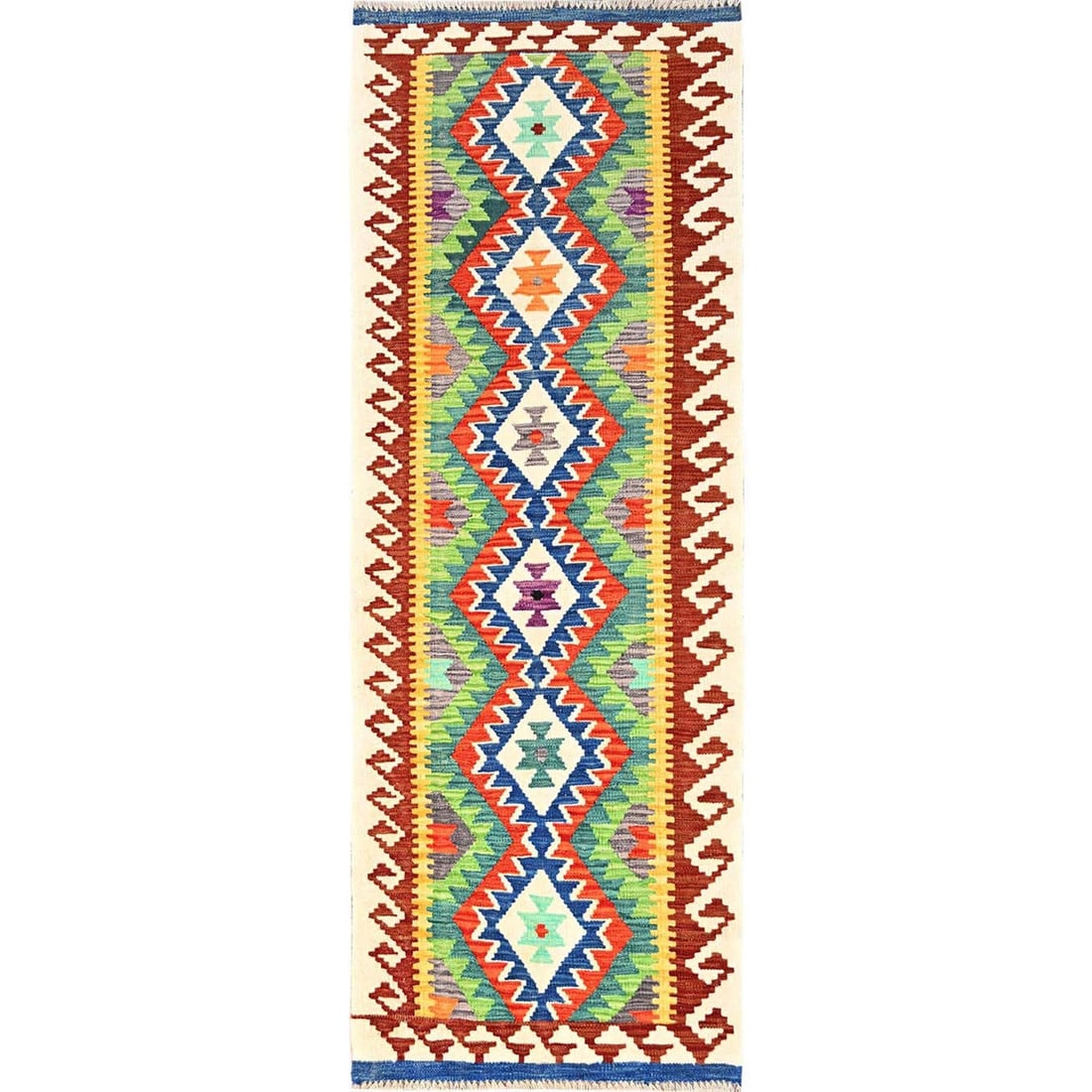 Runner 2'7"x7'10" Colorful Afghan Kilim 100% Wool Rug Flat Weave Hand Woven (1 of 6)