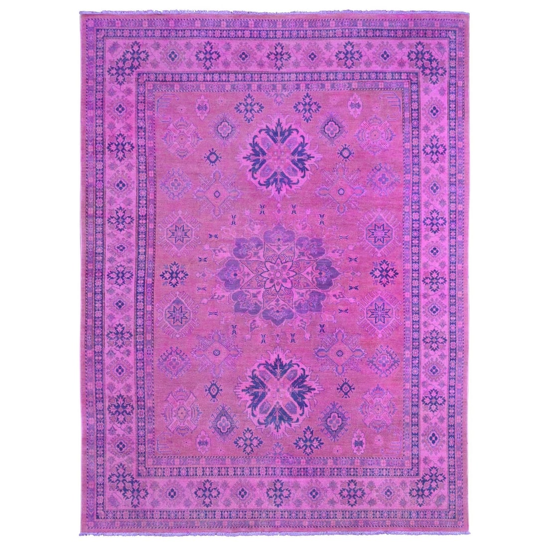 Rug 8'6"x11'4" Pink Overdyed Kazak Medallion Design Hand Knotted All Wool (1 of 11)